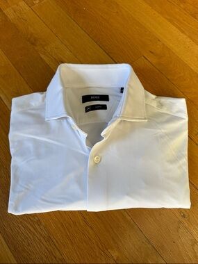 Boss Men's Solid White Long-Sleeve Slim Fit Dress Shirt